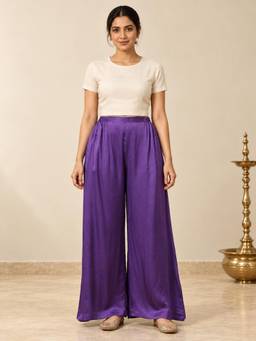 TAHILIYA - Purple Soft Modal Silk Relaxed Fit Palazzo
