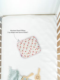 Mi Arcus - 100% Cotton Printed Mustard Seed (Rai) Head Shaping Baby Pillow –White