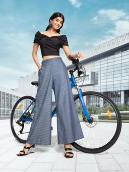 Elleven - Blue Geometric Print Flared Palazzo