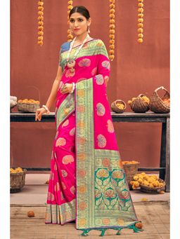 EXCLUSIVA - Pink Banarasi Saree with Unstitched