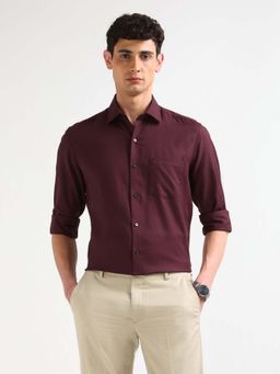 Arrow - Men Maroon Dobby Manhattan Slim Fit Shirt