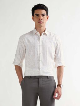 Arrow - Men Beige-White Printed Manhattan Slim Fit Shirt