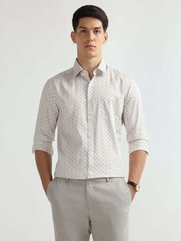 Arrow - Men Beige-White Printed Manhattan Slim Fit Shirt