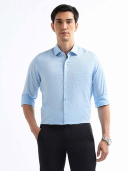 Arrow - Men Sky Blue Self Design Manhattan Slim Fit Dobby Shirt