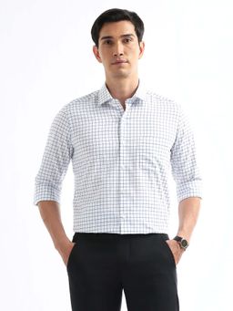 Arrow - Men White-Blue Graph Checks Manhattan Slim Fit Shirt