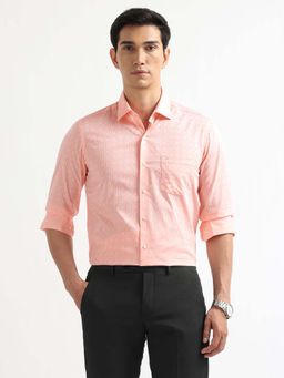 Arrow - Men Peach Checks Manhattan Slim Fit Dobby Shirt