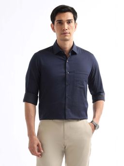 Arrow - Men Navy Blue Manhattan Slim Fit Dobby Shirt