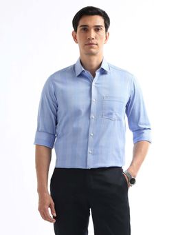 Arrow - Men Blue Gingham Textured Manhattan Slim Fit Shirt