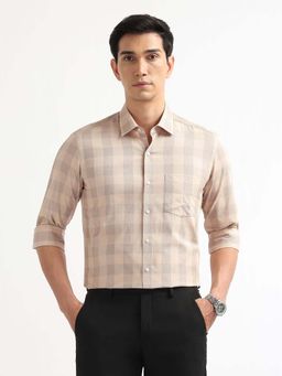 Arrow - Men Beige Gingham Checks Manhattan Slim Fit Shirt
