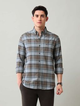 Arrow Sports - Men Grey Plaid Checks Pure Cotton Shirt