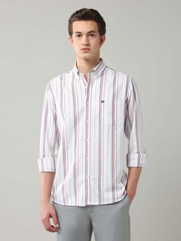 Arrow Sports - Men White Vertical Striped Pure Cotton Shirt