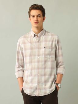 Arrow Sports - Men Pink Grid Tattersall Checks Pure Cotton Shirt