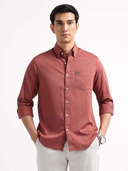 Arrow Sports - Men Rust Solid Dobby Slim Fit Shirt