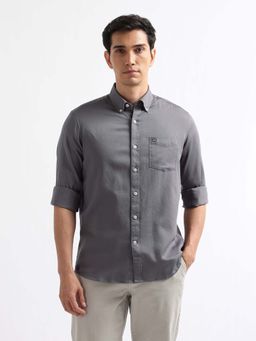 Arrow Sports - Men Grey Solid Dobby Slim Fit Shirt