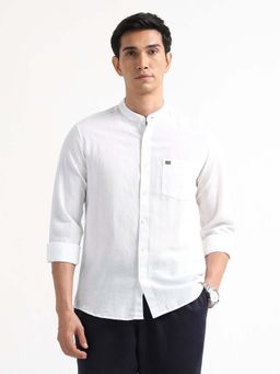 Arrow Sports - Men White Slim Fit Solid Mandarin Shirt