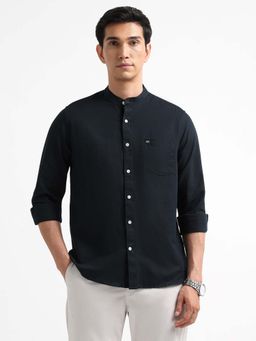 Arrow Sports - Men Navy Blue Slim Fit Solid Mandarin Neck Shirt