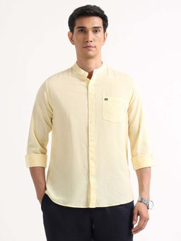 Arrow Sports - Men Yellow Slim Fit Solid Mandarin Neck Shirt