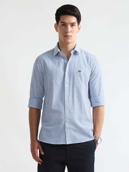 Arrow Sports - Men Blue Vertical Striped Seersucker Shirt