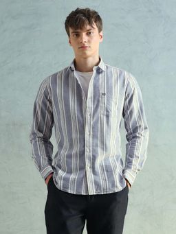 Arrow Sports - Men Grey Vertical Striped Twill Shirt