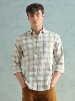 Arrow Sports - Men Beige Tartan Checks Dobby Shirt