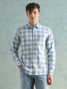 Arrow Sports - Men Blue Tartan Checks Dobby Shirt
