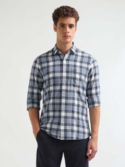 Arrow Sports - Men Blue Checks Slim Fit Pure Cotton Shirt