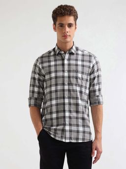 Arrow Sports - Men Grey Checks Slim Fit Pure Cotton Shirt