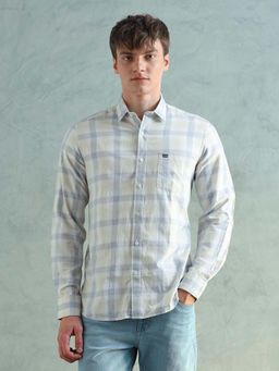 Arrow Sports - Men Blue-Off White Grid Tattersall Checks Twill Shirt