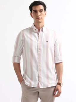Arrow Sports - Men Pink-White Twill Vertical Striped Shirt
