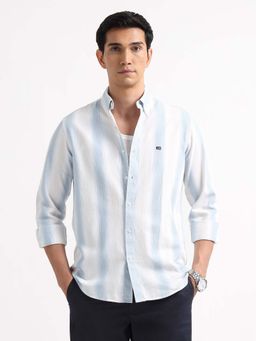 Arrow Sports - Men Blue-White Twill Vertical Striped Shirt