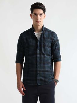Arrow Sports - Men Navy Blue Tartan Checks Oxford Shirt
