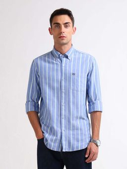 Arrow Sports - Men Blue Vertical Striped Oxford Shirt