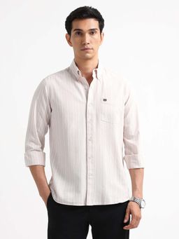 Arrow Sports - Men Beige Oxford Vertical Striped Shirt