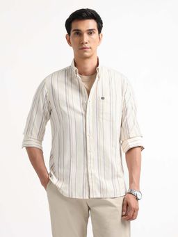 Arrow Sports - Men Beige Oxford Vertical Striped Shirt