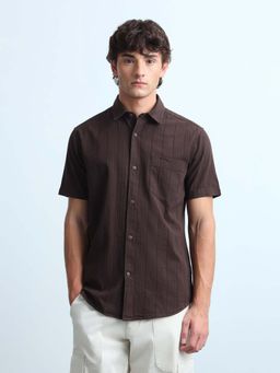 Flying Machine - Men Brown Vertical Striped Slim Fit Shirt