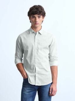 Flying Machine - Men Light Grey Heathered Slim Fit Shirt