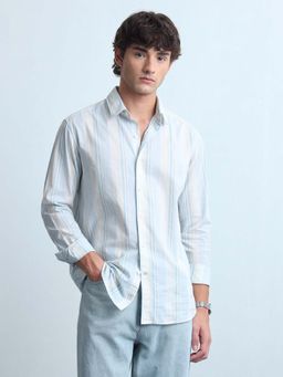 Flying Machine - Men Blue Vertical Striped Slim Fit Shirt