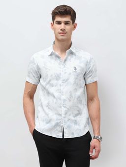 U.S. Polo Assn. Denim Co. - Men Blue Dobby Floral Printed Shirt