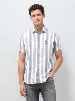 U.S. Polo Assn. Denim Co. - Men Blue-White Dobby Vertical Striped Shirt