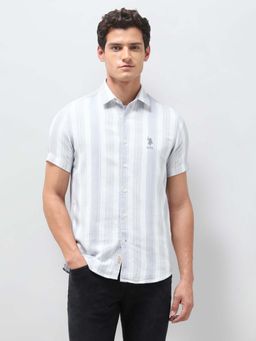 U.S. Polo Assn. Denim Co. - Men Grey-White Dobby Vertical Striped Shirt
