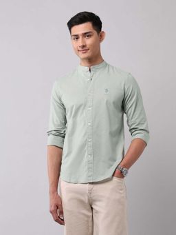 U.S. Polo Assn. Denim Co. - Men Green Poplin Pure Cotton Mandarin Neck Shirt