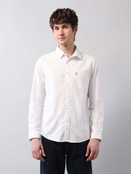 U.S. Polo Assn. Denim Co. - Men White Pure Cotton Dobby Shirt