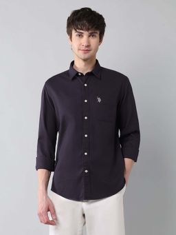 U.S. Polo Assn. Denim Co. - Men Purple Textured Waffle Dobby Shirt