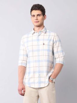 U.S. Polo Assn. Denim Co. - Men Off White Tartan Checks Pure Cotton Shirt
