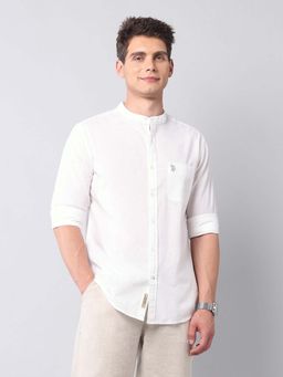 U.S. Polo Assn. Denim Co. - Men White Solid Slub Mandarin Collar Shirt
