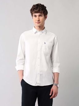 U.S. Polo Assn. Denim Co. - Men White Pure Cotton Solid Regular Fit Shirt
