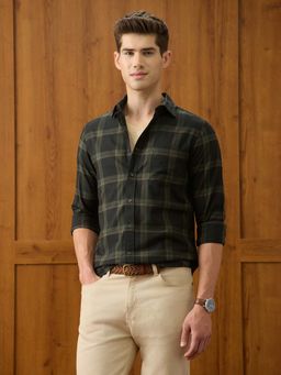 U.S. POLO ASSN. - Men Green Grid Tattersall Checks Regular Fit Shirt