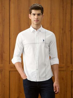 U.S. POLO ASSN. - Men White Twill Regular Fit Stripes Shirt