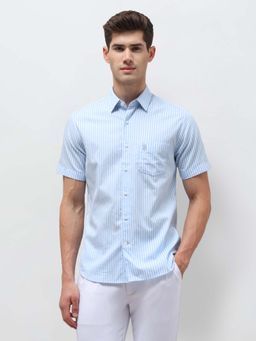 U.S. POLO ASSN. - Men Blue Dobby Vertical Striped Shirt