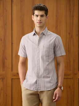 U.S. POLO ASSN. - Men Grey Oxford Vertical Striped Shirt